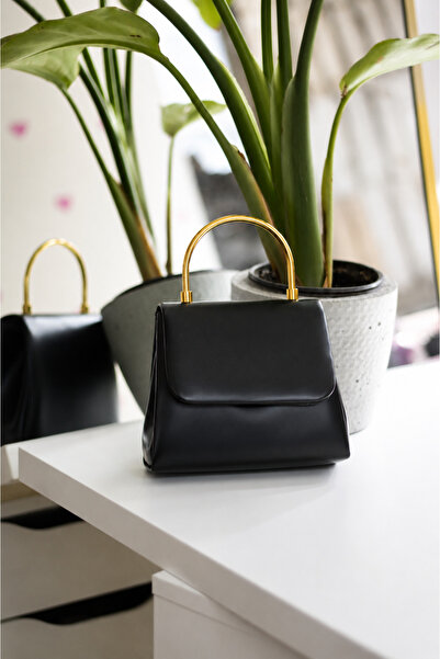 Moom Bag Γυναικείο Μαύρο Βραδινό Φόρεμα Δερμάτινο Metal Με χερούλι El Τσάντα ...
