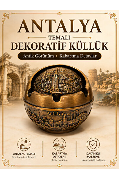 METTREND Yöresel Motifli Dekoratif Küllük 11 cm Metal Kül Tablası Dekoratif A...