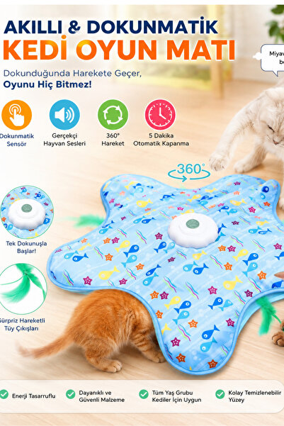ego home Dokunmatik Akıllı Kedi Oyun Matı 360 derece Dönen Tüy Oyuncak Kedi Egzersiz Oyuncak