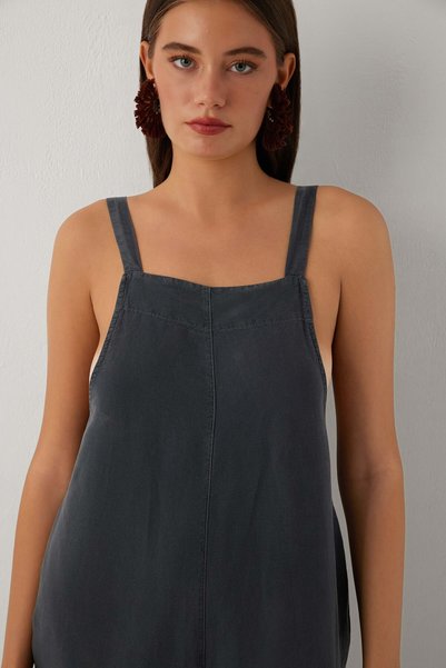 İpekçi Otantik Linoflow Strappy Tensel Linen Gardener Overalls Anthracite
