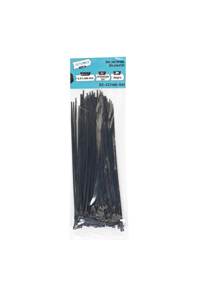 DETOOLZ Σετ 100 πλαστικών δεματικών ταινιών 2.5x200mm, με προστασία UV, ΜΑΥΡΟ
