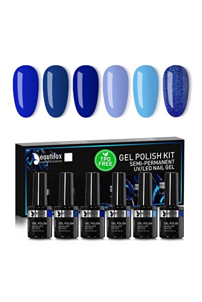 beautilux Semi-Permanent Nail Polish Kit 6x10ml HEMA & TPO-Free – Dark Blue S...