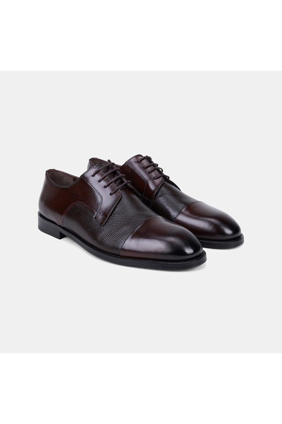 Desa Men's Brown Lace-Up Double Textured Leather Groom Shoes
