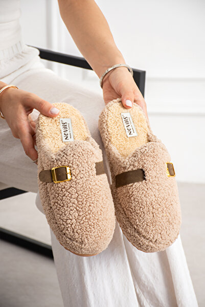 NOVİNS Women's Plush House Slippers with Buckle, Soft Furry, Silent Sole, Win...