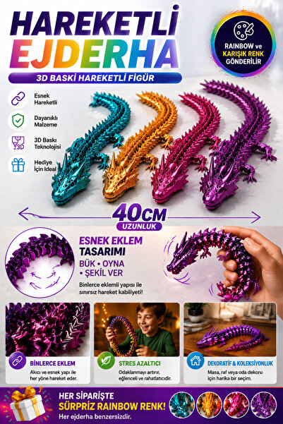 Impress Açık Ton Renk Kristal Ejderha 40 cm – Rainbow Renk Geçişli Hareketli ...