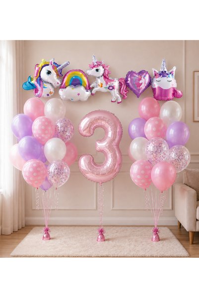 ALYA Set de baloane pentru petrecerea de ziua de naștere „Unicorn” – 3 ani | ...