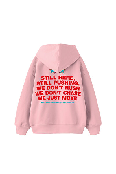 Sekizbiraltı Still Moving Printed Oversize Unisex Pink Hoodie