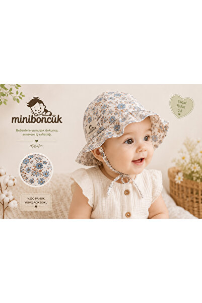 miniboncuk Blue Garden Floral Baby Hat