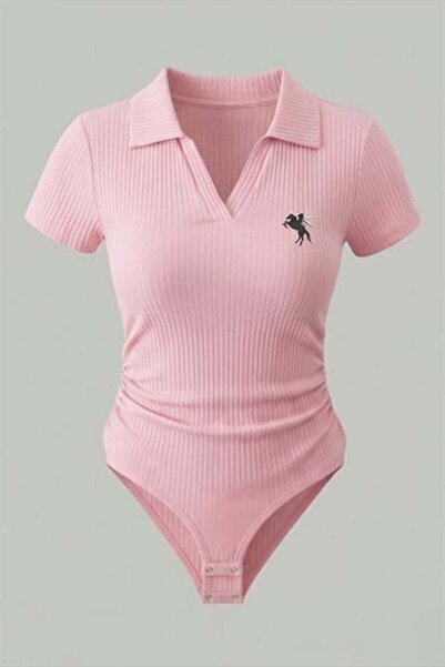 Karakedi Body roz cu nervuri stil polo Y2K cu capse