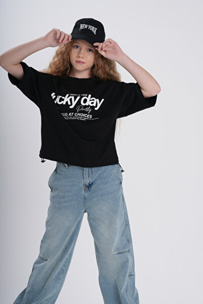 HayKids Tricou supradimensionat cu imprimeu „Lucky Day” pentru fete/adolescen...
