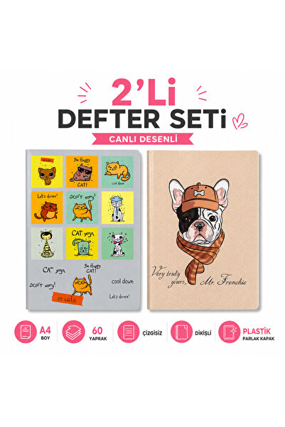 FLY COLOR A4 Dikişli Defter Seti 2’li 60 Yaprak Çizgisiz Plastik Parlak Kapak