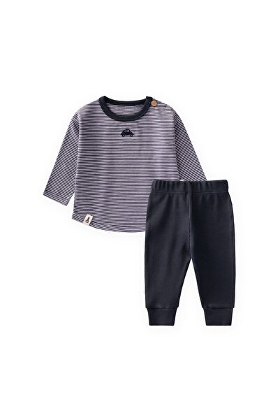 Cigit Striped Long Sleeve Baby Set 0-3 Years Indigo Striped