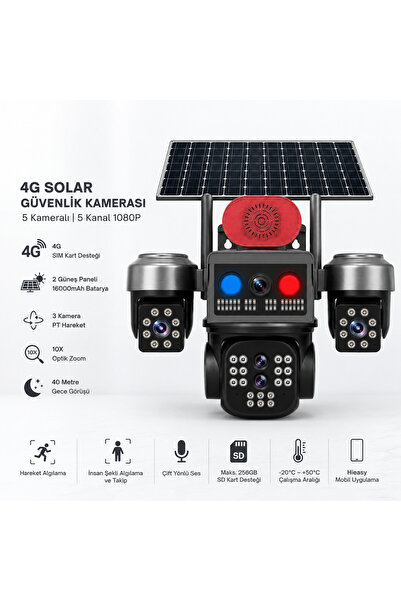 Cenova CN-8419G 4G Solar Güvenlik Kamerası 5 Kameralı 5 Kanal 1080P | 10X Opt...