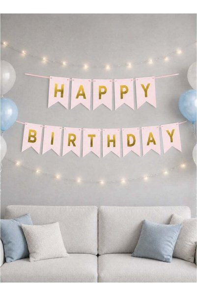 Generic Happy Birthday Letter Banner with Hanging Ribbon for Birthday Party Decoration | Pink