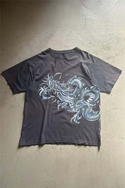 Karakedi Black Silver Dragon Grafitti Harajuku Y2K Unisex T-Shirt