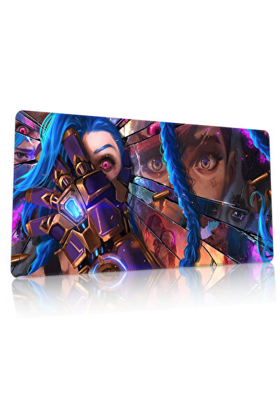 Duvarda League of Legends Jinx Gaming Oyuncu 90x40 cm Mousepad Kaymaz Taban X...