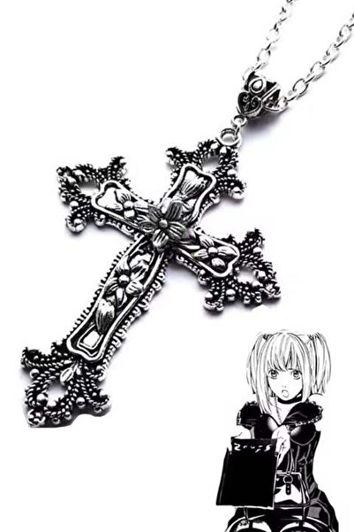 Karakedi Silver Anime Misa Çiçek Motifli Haç Kolye