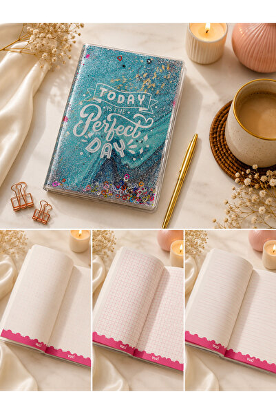 Bymiel Patterned Notebook with Glittery and Watery Cover and Colored Pages