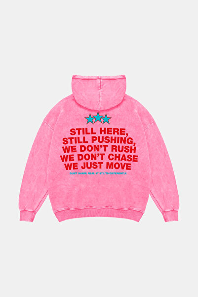 Sekizbiraltı Still Moving Printed Oversize Unisex Washable Pink Hoodie
