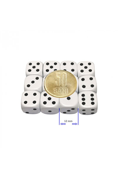 Game Master Set of 12 12 mm dice, white, quality, opaque plastic