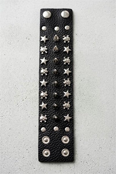 Karakedi Black Star Skull Spiky Three Stripe Gothic Bracelet