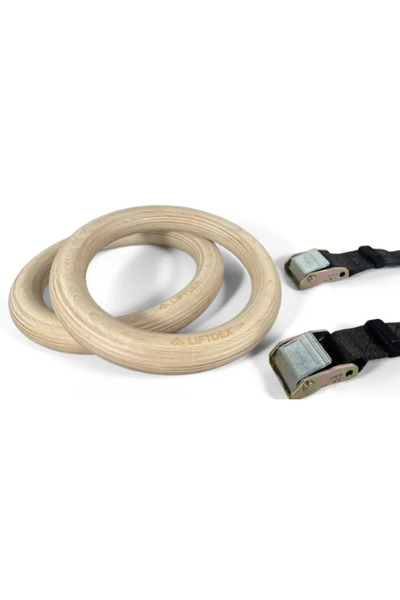 Liftdex Gymnastic Rings Wooden with Straps (Pair)