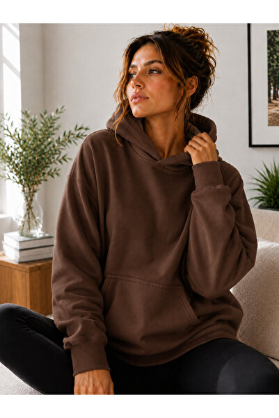 BW Bravely Wear Women's Oversize 3 Thread Threaded Hooded Sweatshirt Hoodie