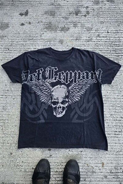 Karakedi Black Gothic Def Leppard Skull Y2K Unisex T-Shirt