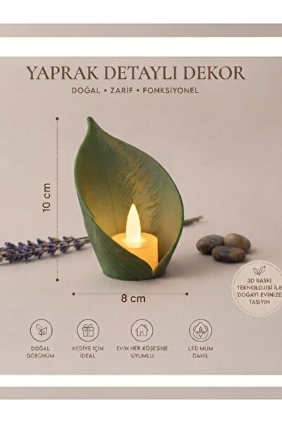 tekmation Yaprak Tasarımlı Dekoratif Led Mum - Dekoratif Gece Lambası - Moder...