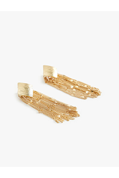 Koton Women's Geometric Earrings with Chain Detail and Dangle Design