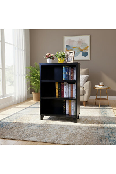 Bukela New Black Oak 3‑Tier Bookshelf, Modern Floor‑Standing Storage Shelf, 3...