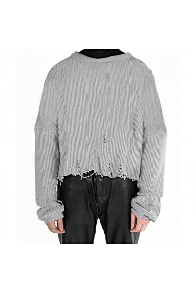 Karakedi Gray Plain Vintage Oversize Sweater