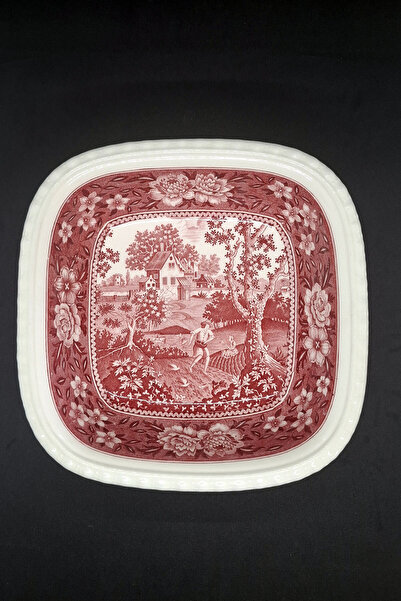 Villeroy & Boch Rusticana Vintage Porcelain Red Square Bowl 24cm