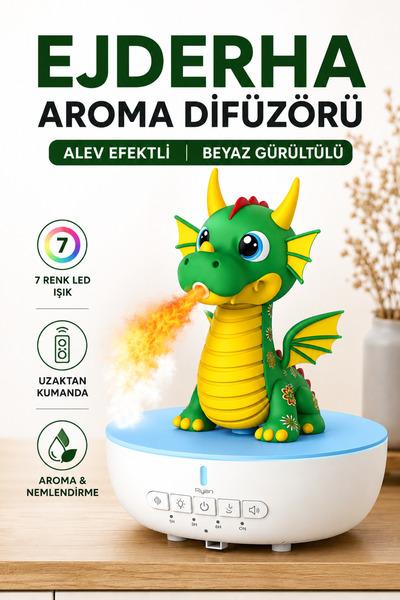Ryan Hava Nemlendirici Buhar Makinesi Ejderha Aroma Difüzörü Beyaz Gürültülü ...