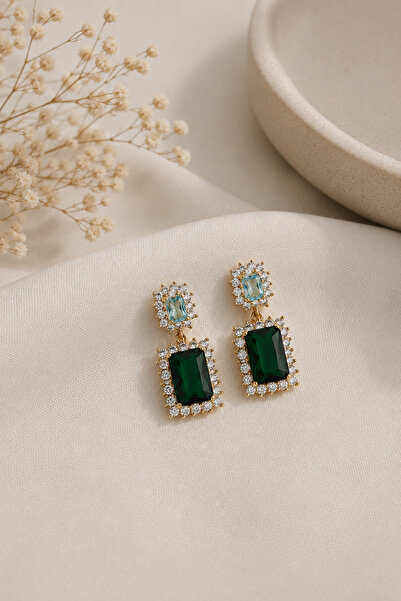 Archhazel Jewelery Green Jewelled Steel Earrings