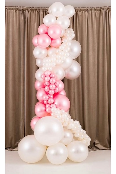 Çemrek Süs Parti Metallic Pink White Balloon Chain Set of 100