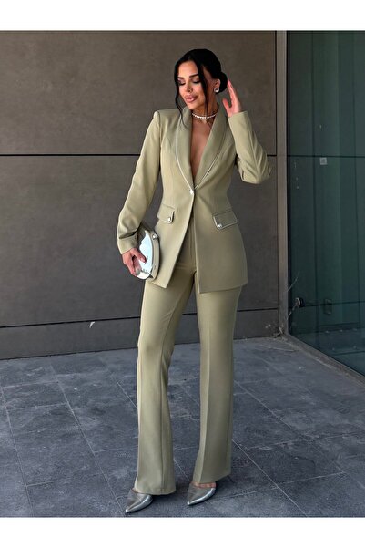 bykadriyeyılmaz Betina Classic Suit with Piping Khaki