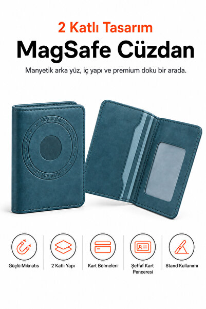 Ayers Erkek 2 Katlı MagSafe Manyetik Telefon Cüzdanı Standlı Kartlık, Şeffaf ...