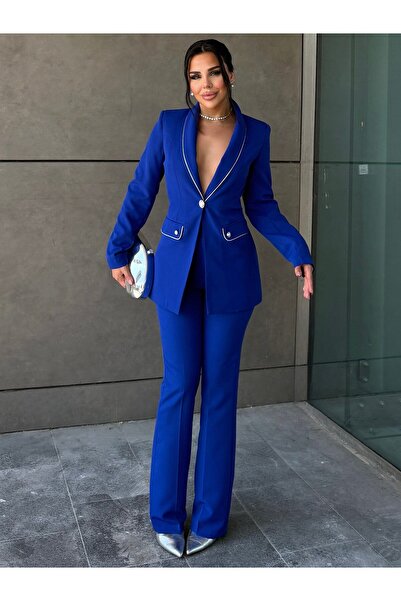 bykadriyeyılmaz Betina Classic Suit with Piping Cobalt Blue