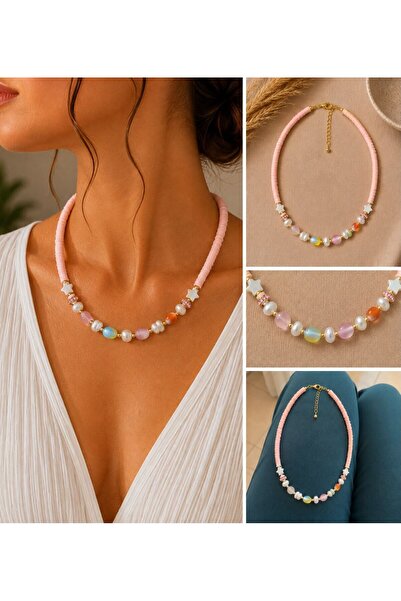 MARE BUTİK Pink Candy Pearl & Colorful Bead Necklace
