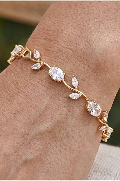 NBS Beautiful Naturel Stones Women's Vip Gold Color White Zircon Stone Tulip ...