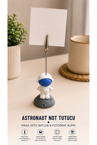 Bymiel Astronot Figürlü Ay Tasarımlı Masaüstü Not Tutucu ve Fotoğraf Klipsi