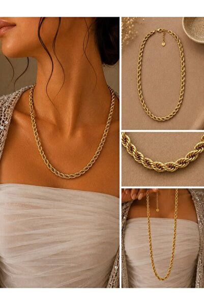 MARE BUTİK Gold Twisted Rope Chain Necklace