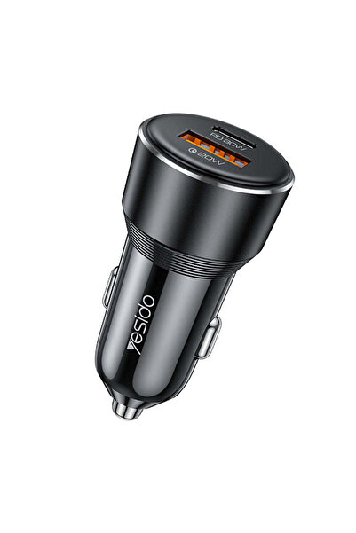 Yesido Încărcător auto (Y64), Două porturi USB-A + Type-C, 50W, Protecție mul...