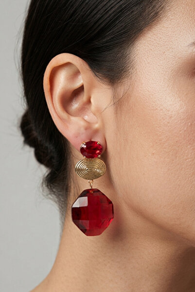 PETEK AKSESUAR Stylish Hanging Earrings with Zircon Stones 4.5 Cm.