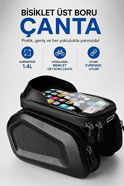 Coverzone Bisiklet Üst Boru Çantası 1.4L, ENT Şeffaf Telefon Pencereli Kadro ...