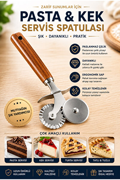 AYGÖREN HOME Bamboo handle dough, pizza, pastry cutting knife double headed d...