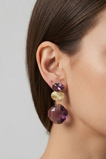 PETEK AKSESUAR Stylish Hanging Earrings with Zircon Stones 4.5 Cm.
