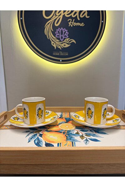 Ogeda Home 2'li Porselen Limon Desenli Fincan Seti- Limon Desenli Fincan Takımı