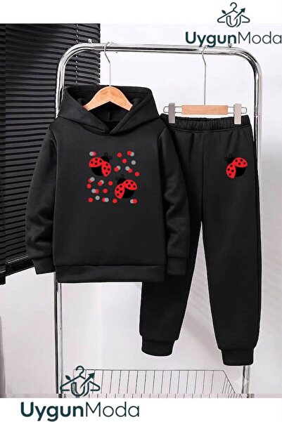 UygunModa Ladybug Printed Hooded Thick Cotton Inside Sweatpants with Pockets ...